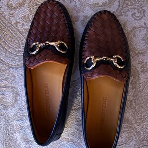 Robert Zur Women's Woven Brown and Black Loafers with Gold Detail